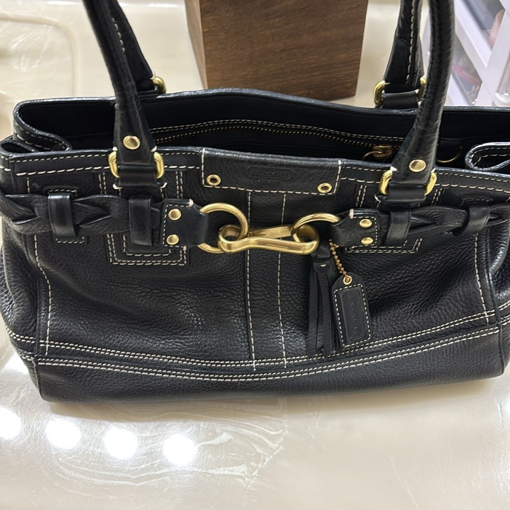 Coach black braided Hampton leather satchel purse